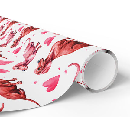 Sweet Sausage Parade – Watercolor Dachshund Dog with Hearts Seamless wrapping paper