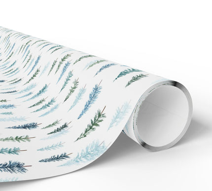 Frosted Pines – Blue and Green Winter Pine Tree Christmas Wrapping Paper