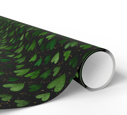Emeraldwish Spark - Green Glitter Hearts on Black Luxury wrapping paper