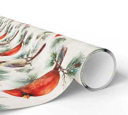 Winter Notes - Red Cardinal Bird with Winter Pine Branches Christmas Wrapping Paper