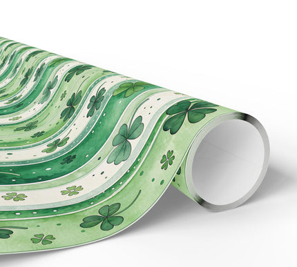 Cloverline Luck – Green Clover Stripe wrapping paper