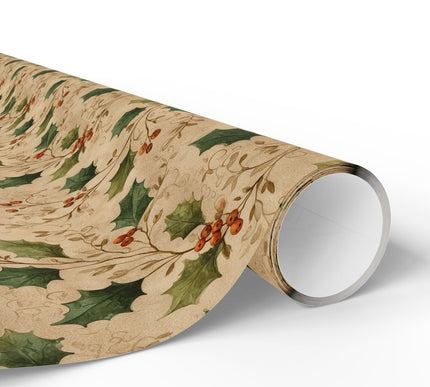 Berrythorn - Rustic Holly & Branches Wrapping Paper