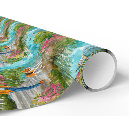 Beagle Breeze – Man Walking Beagle Dog in Park Wrapping Paper