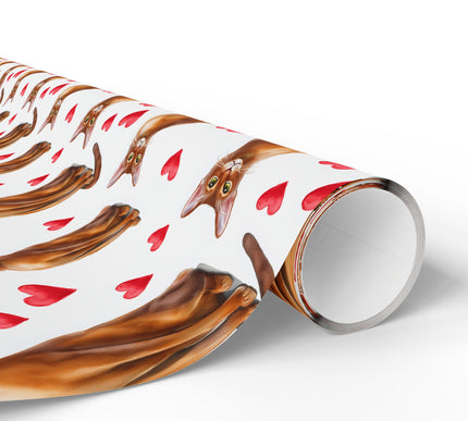 Crimsonwhisk Charm – Romantic Watercolor Cat with Hearts Wrapping Paper