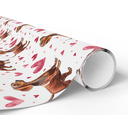 Rustwhisk Trots – Brown Dachshunds with Valentine Hearts wrapping paper