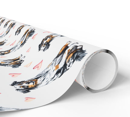 Aussie Affection – Watercolor Australian Shepherd Dog with Hearts wrapping paper