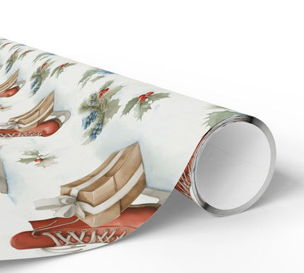 Winter Skate Charm – Red Ice Skates and Gifts Festive Christmas Wrapping Paper