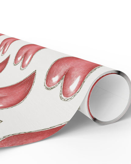 Heartwood Stitch – Vintage Red Heart Pattern Wrapping Paper