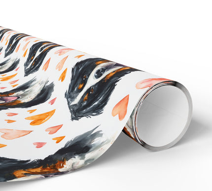 Bernheart Glow – Bernese Mountain Dog with Orange Watercolor Hearts wrapping paper