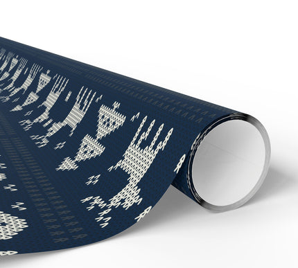 Midnight Lodge - Blue Christmas Knit Reindeer Wrapping Paper