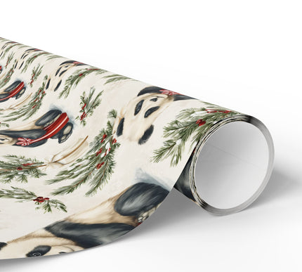 PineHug – Adorable pandas hugging presents among snowy pine branches Wrapping Paper