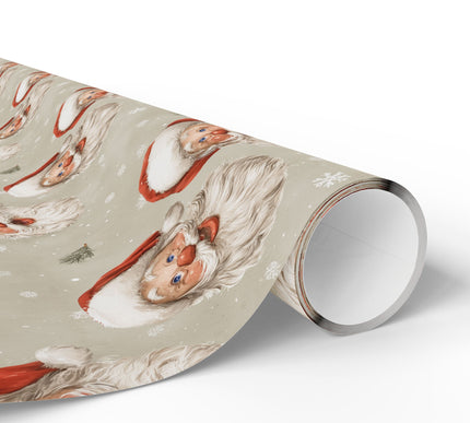 Snorgrim Jollynose – Vintage Santa head with red nose on snowy beige background wrapping paper