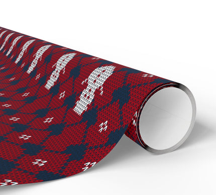 Frostheart Merriment – Knitted Snowman & Heart Wrapping Paper (Red & Blue)