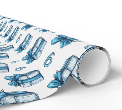 Azure Bloom – White and Blue Gift Box with Number 9 Birthday Wrapping Paper