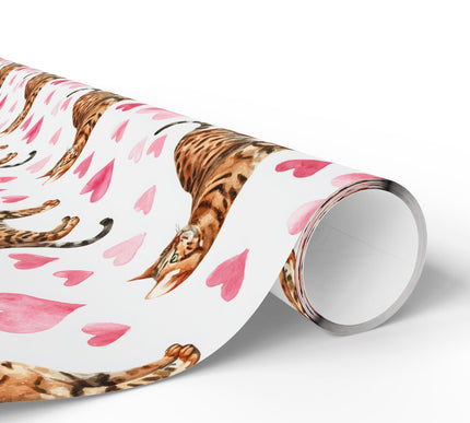 Velour Whiskers – Romantic Watercolor Cat with Hearts wrapping paper