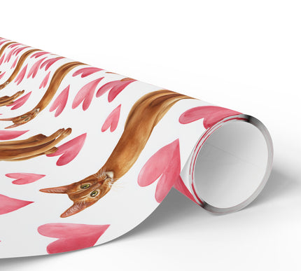 Rosefur Grace – Elegant Watercolor Abyssinian Cat Heart Wrapping Paper