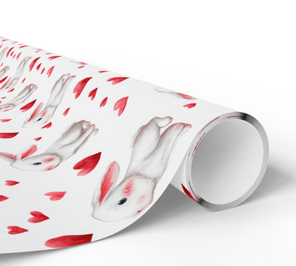 Heartsnuggle Bunny – Cute White Bunnies with Red Hearts wrapping paper
