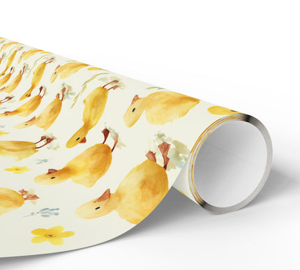 Duckling Meadow – Yellow Duckling Watercolor wrapping paper