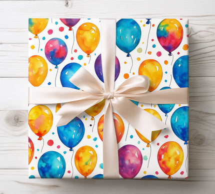 Vibrant balloons in a festive pattern, ideal for birthday celebrations and joyful gift wrapping. 