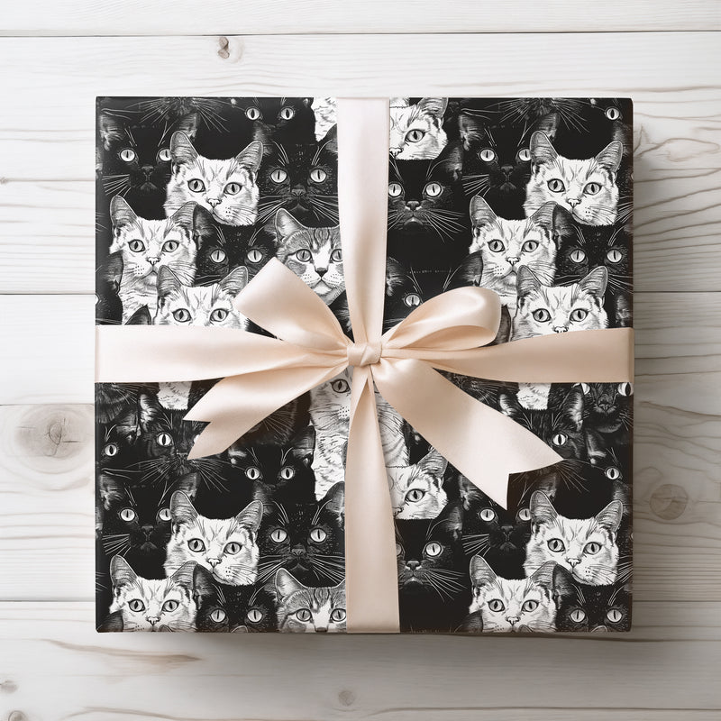 Purrfect Holiday - Black and White Cat Christmas Wrapping Paper