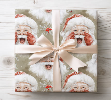 Classic vintage Santa Claus design radiating timeless holiday cheer for traditional gift wrapping. 