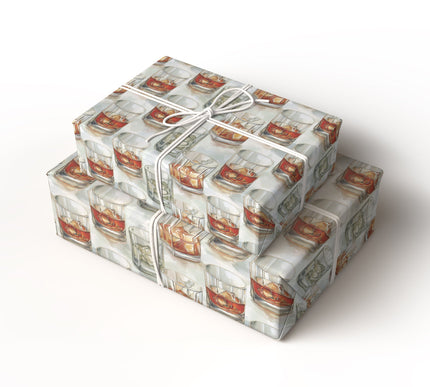 Golden Ember Drift – Whiskey Glasses with Ice Cubes Wrapping Paper