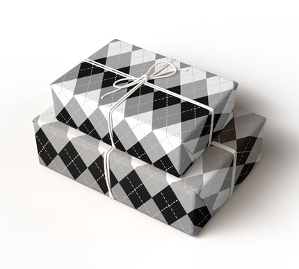 Silverloom Trace - Elegant Black and White Argyle Pattern Wrapping Paper