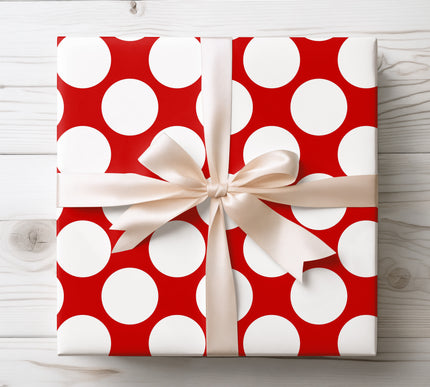 Playful large red and white polka dots, perfect for bold and fun gift wrapping. 