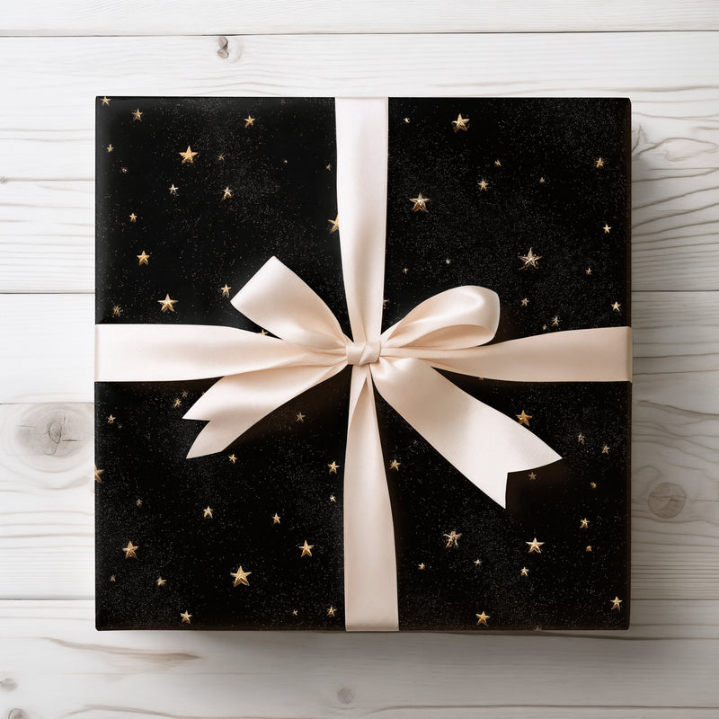 Cosmic Glisten - Luxurious Golden Star Night Sky Wrapping Paper