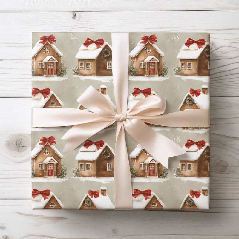 Cozy Ginger Cottages - Gingerbread Cottage Christmas Wrapping Paper