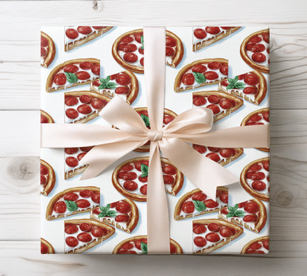 Delicious gourmet pizza slices with rich red toppings, ideal for fun and foodie-inspired gift wrapping. 