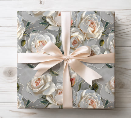 Soft and elegant floral design with delicate petals, ideal for upscale and sophisticated gift wrapping. 