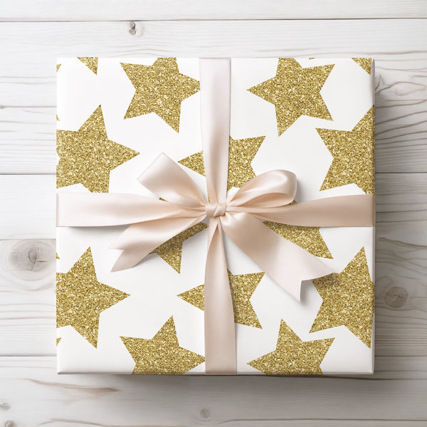 Twinkling Skies - Gold Star Pattern Wrapping Paper