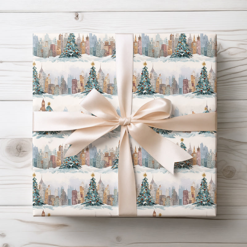 Winterspire Skyline - Christmas Cityscape Wrapping Paper