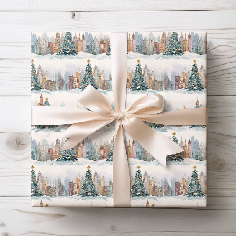 Winterspire Skyline - Christmas Cityscape Wrapping Paper