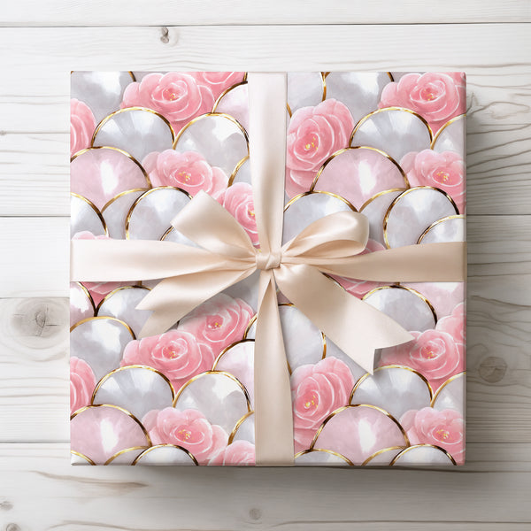 Gilded Elegance - Rose Gold and Pearl Scales Wrapping Paper