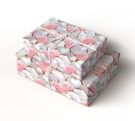 Gilded Elegance - Rose Gold and Pearl Scales Wrapping Paper