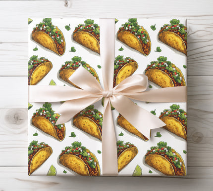 Vibrant and fun taco pattern bursting with colors, perfect for festive and playful food-themed gift wrap. 
