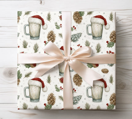 Joyful winter cheers with frosty accents, perfect for celebratory holiday wrapping. 