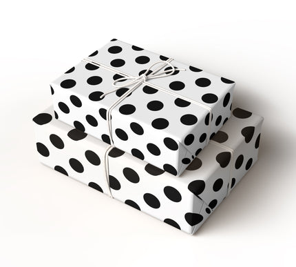 Noir Dots - Minimalist Black Polka Dot Pattern on White Wrapping Paper