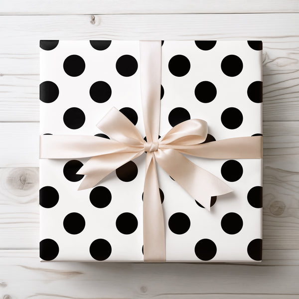 Noir Dots - Minimalist Black Polka Dot Pattern on White Wrapping Paper