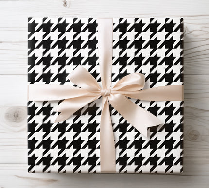 Classic black and white houndstooth design for elegant and timeless gift wrapping. 