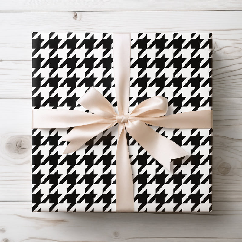Pied Check - Sophisticated Black and White Houndstooth Pattern Wrapping Paper