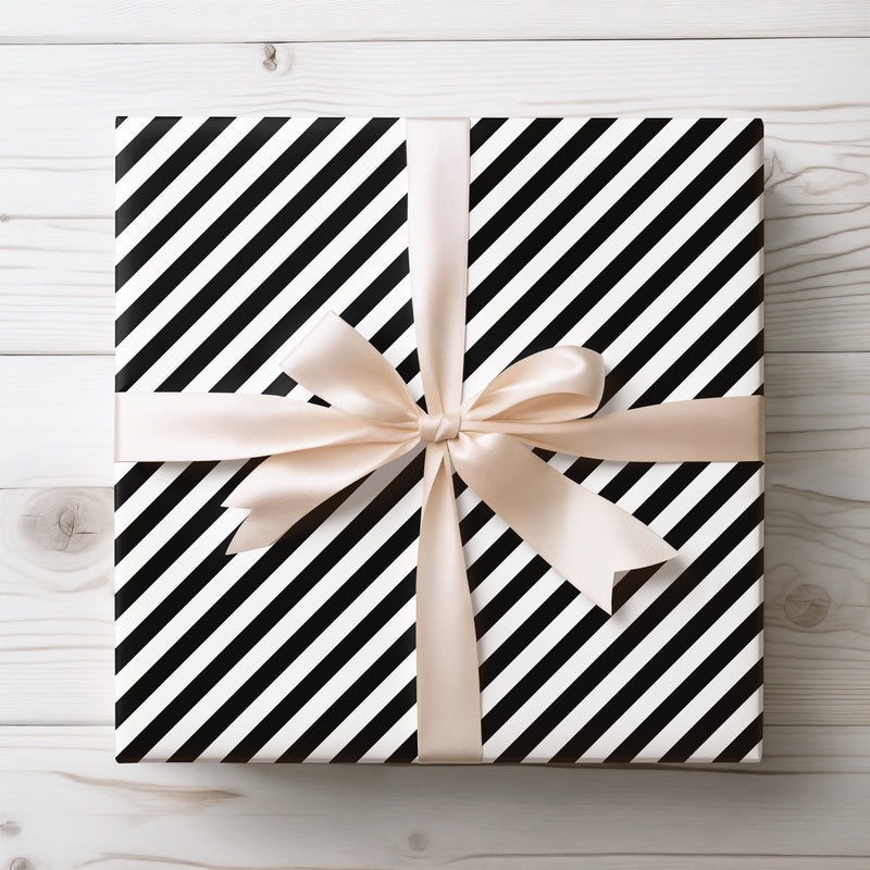 Monochrome Stripes - Classic Black and White Diagonal Stripe Wrapping Paper