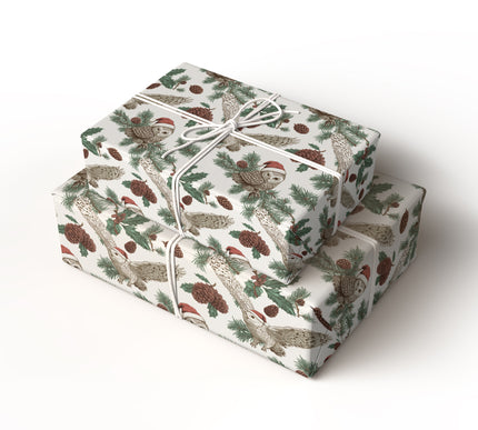 Santa’s Feathered Friend - Vintage Owl and Holly Christmas Wrapping Paper