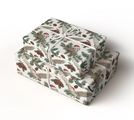Santa’s Feathered Friend - Vintage Owl and Holly Christmas Wrapping Paper