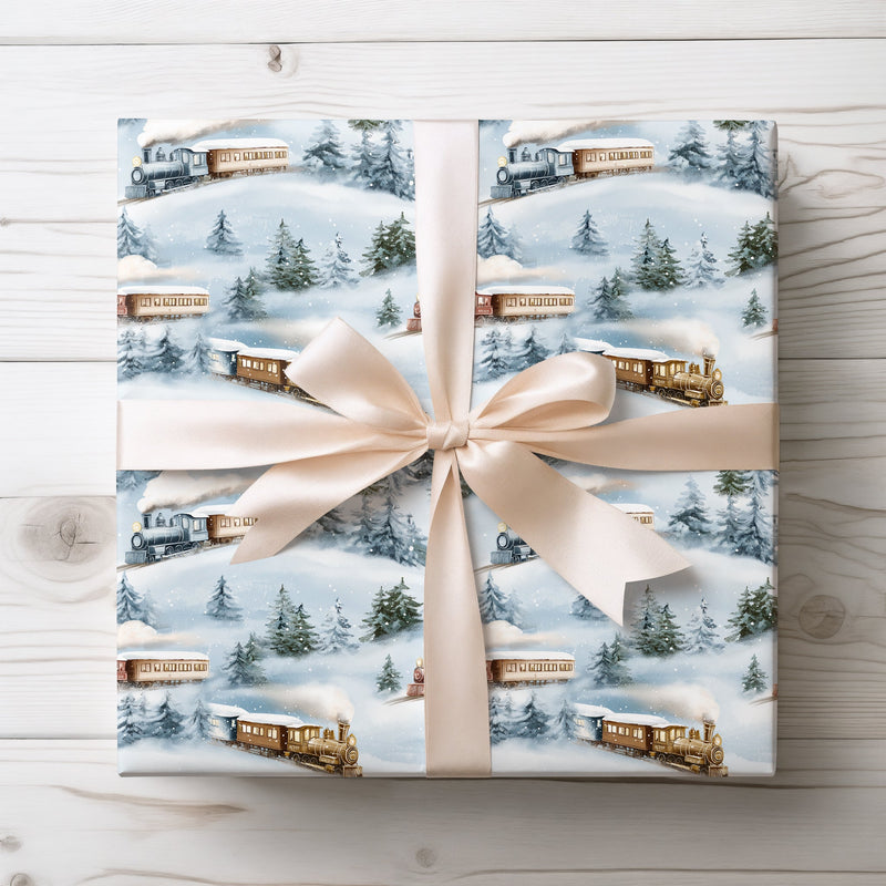 Snowbound Express - Vintage Train Christmas Wrapping Paper