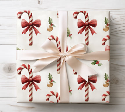 Playful candy cane pattern capturing festive holiday spirit, ideal for Christmas gift wrap. 