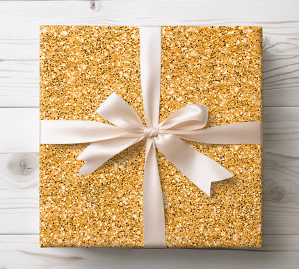 Radiant golden sparkle design that adds a regal touch to any special occasion gift wrap. 