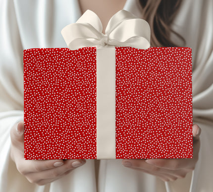 Speckled Bliss - Red and White Tiny Polka Dot Wrapping Paper